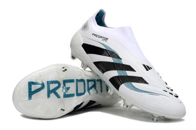 Unisex Adidas Predator 25 Elite Laceless FG Firm Ground Low-Tops Football Boots - White/Black/Blue