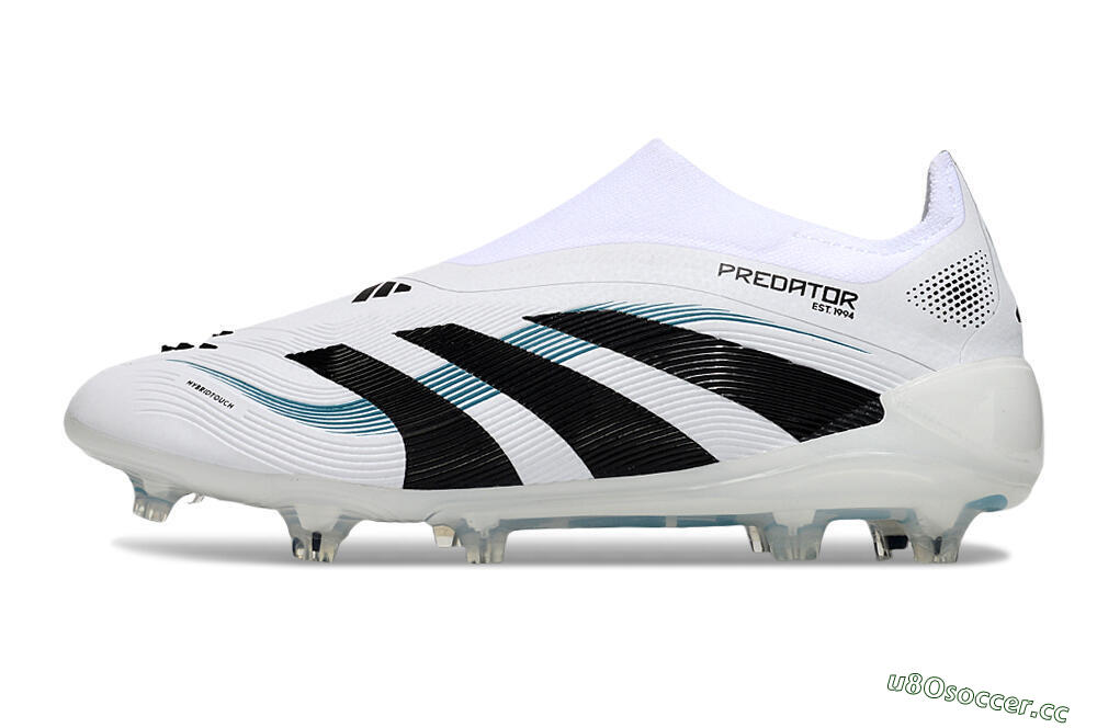 Unisex Adidas Predator 25 Elite Laceless FG Firm Ground Low-Tops Football Boots - White/Black/Blue 0