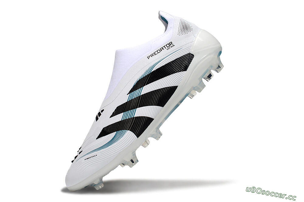Unisex Adidas Predator 25 Elite Laceless FG Firm Ground Low-Tops Football Boots - White/Black/Blue 5