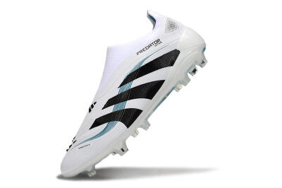 Unisex Adidas Predator 25 Elite Laceless FG Firm Ground Low-Tops Football Boots - White/Black/Blue