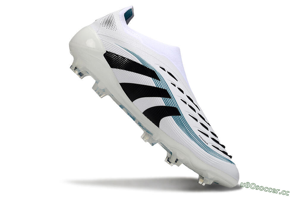 Unisex Adidas Predator 25 Elite Laceless FG Firm Ground Low-Tops Football Boots - White/Black/Blue 4