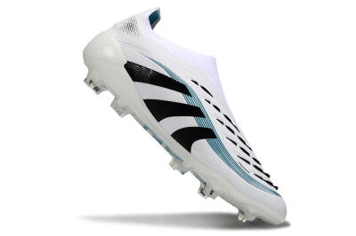 Unisex Adidas Predator 25 Elite Laceless FG Firm Ground Low-Tops Football Boots - White/Black/Blue
