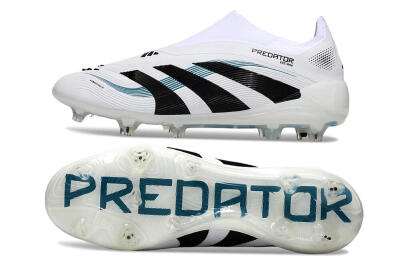 Unisex Adidas Predator 25 Elite Laceless FG Firm Ground Low-Tops Football Boots - White/Black/Blue