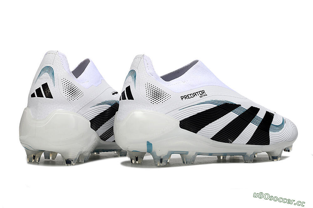 Unisex Adidas Predator 25 Elite Laceless FG Firm Ground Low-Tops Football Boots - White/Black/Blue 6