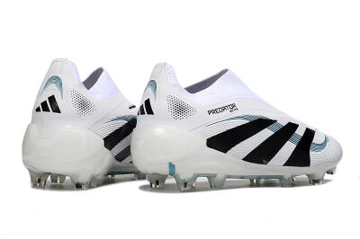 Unisex Adidas Predator 25 Elite Laceless FG Firm Ground Low-Tops Football Boots - White/Black/Blue