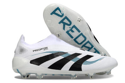 Unisex Adidas Predator 25 Elite Laceless FG Firm Ground Low-Tops Football Boots - White/Black/Blue