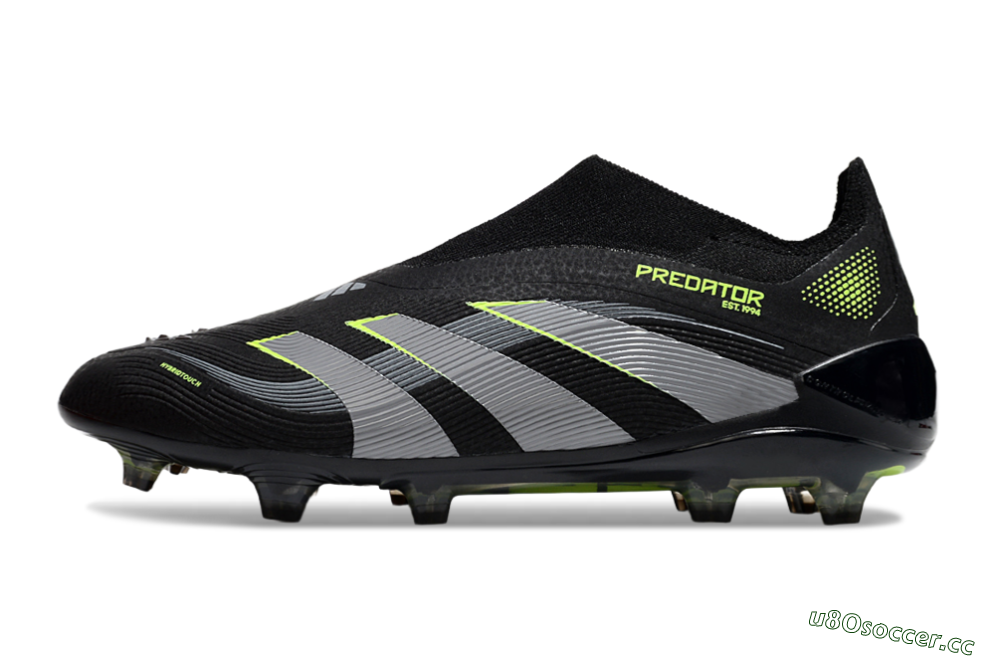 Unisex Adidas Predator 25 Elite Laceless FG Firm Ground Low-Tops Football Boots - Black/Silver/Yellow 0