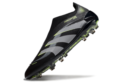 Unisex Adidas Predator 25 Elite Laceless FG Firm Ground Low-Tops Football Boots - Black/Silver/Yellow