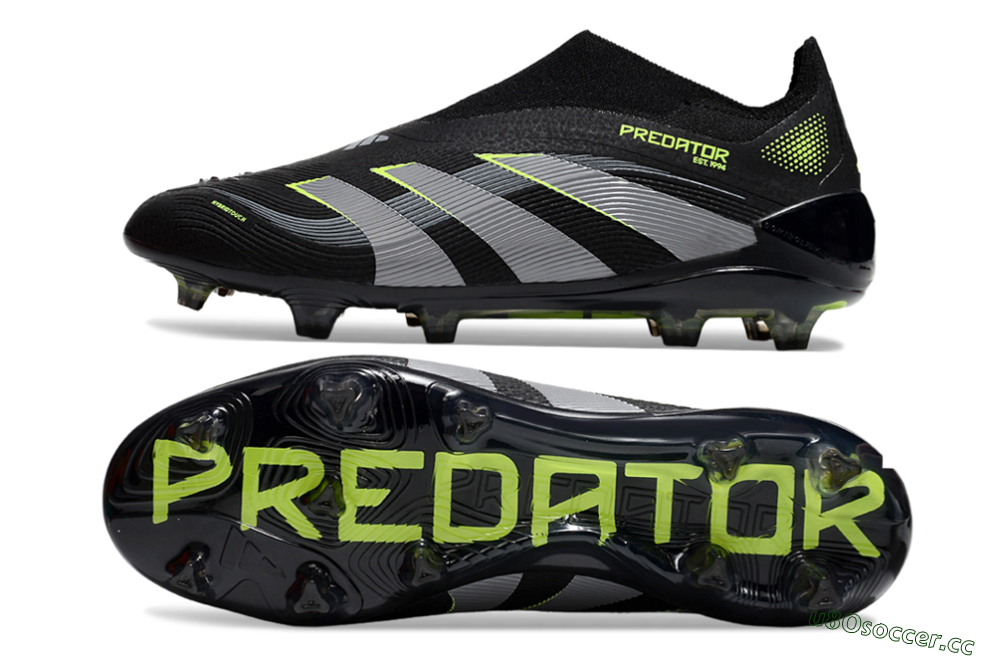 Unisex Adidas Predator 25 Elite Laceless FG Firm Ground Low-Tops Football Boots - Black/Silver/Yellow 1