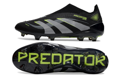 Unisex Adidas Predator 25 Elite Laceless FG Firm Ground Low-Tops Football Boots - Black/Silver/Yellow