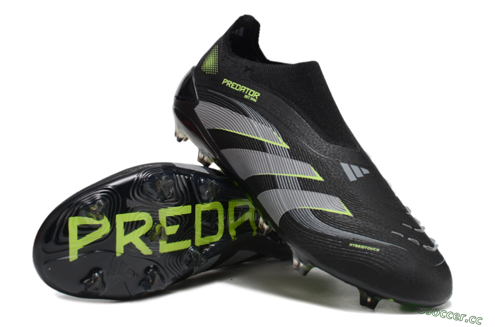 Unisex Adidas Predator 25 Elite Laceless FG Firm Ground Low-Tops Football Boots - Black/Silver/Yellow 3