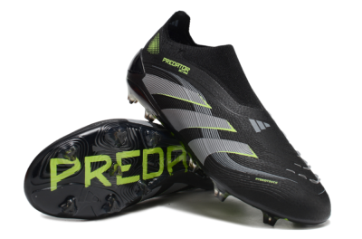 Unisex Adidas Predator 25 Elite Laceless FG Firm Ground Low-Tops Football Boots - Black/Silver/Yellow