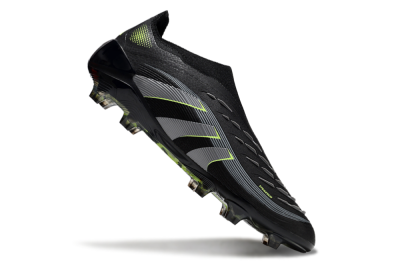Unisex Adidas Predator 25 Elite Laceless FG Firm Ground Low-Tops Football Boots - Black/Silver/Yellow