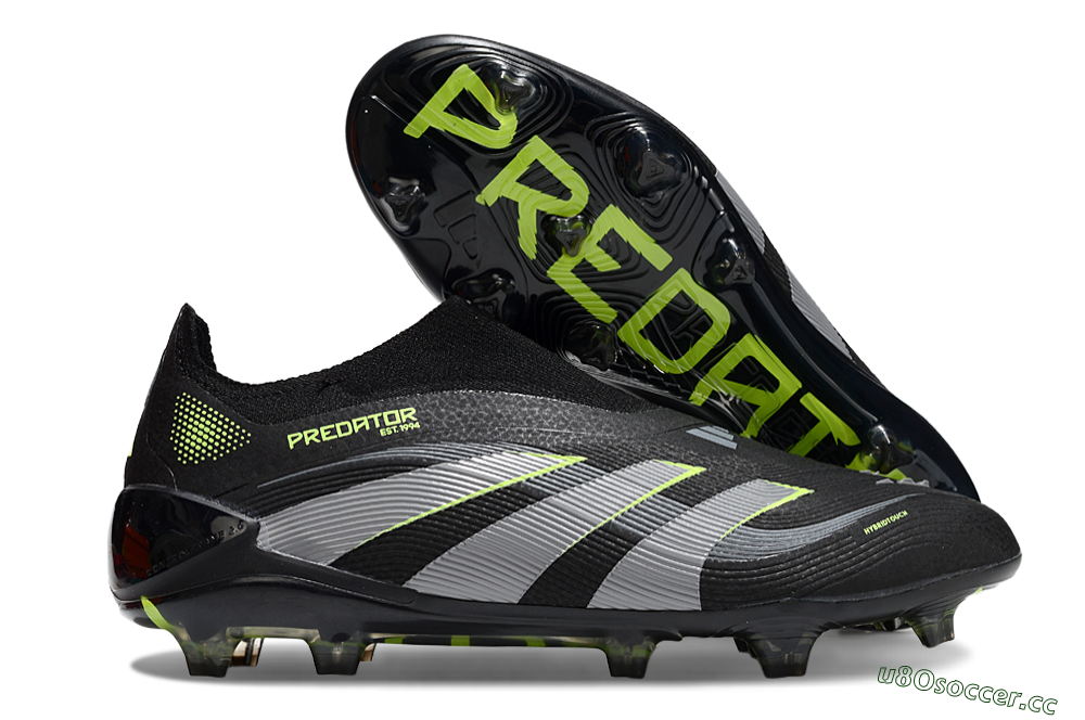 Unisex Adidas Predator 25 Elite Laceless FG Firm Ground Low-Tops Football Boots - Black/Silver/Yellow 2