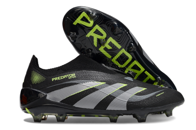 Unisex Adidas Predator 25 Elite Laceless FG Firm Ground Low-Tops Football Boots - Black/Silver/Yellow
