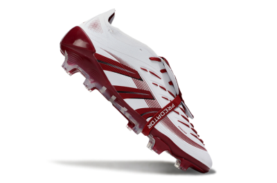 Unisex Adidas Predator 25 Elite Foldover Tongue FG Firm Ground Low-Tops Football Boots - White/Red/Black