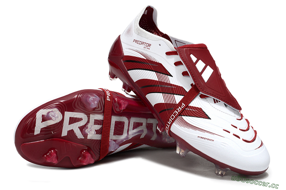 Unisex Adidas Predator 25 Elite Foldover Tongue FG Firm Ground Low-Tops Football Boots - White/Red/Black 3