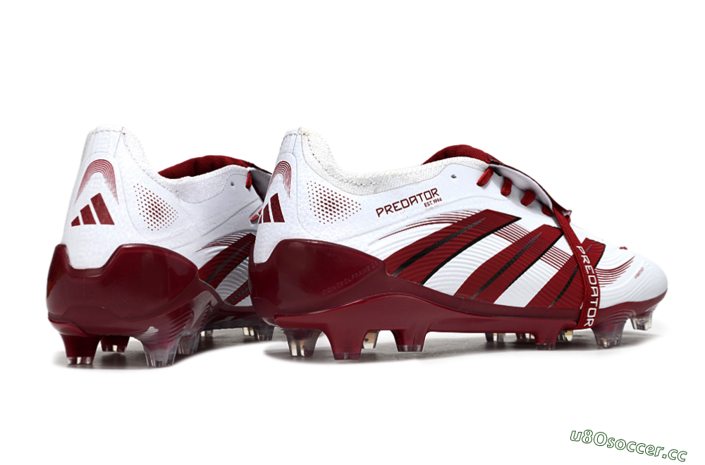 Unisex Adidas Predator 25 Elite Foldover Tongue FG Firm Ground Low-Tops Football Boots - White/Red/Black 6