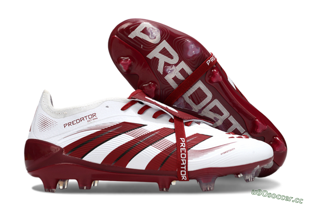 Unisex Adidas Predator 25 Elite Foldover Tongue FG Firm Ground Low-Tops Football Boots - White/Red/Black 2