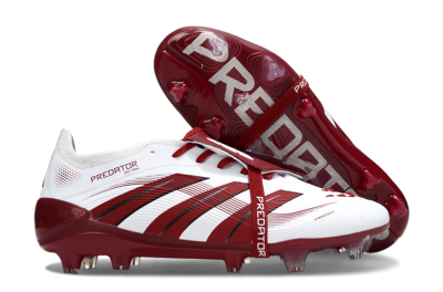 Unisex Adidas Predator 25 Elite Foldover Tongue FG Firm Ground Low-Tops Football Boots - White/Red/Black