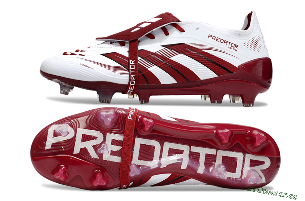 Unisex Adidas Predator 25 Elite Foldover Tongue FG Firm Ground Low-Tops Football Boots - White/Red/Black 1