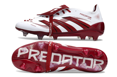Unisex Adidas Predator 25 Elite Foldover Tongue FG Firm Ground Low-Tops Football Boots - White/Red/Black