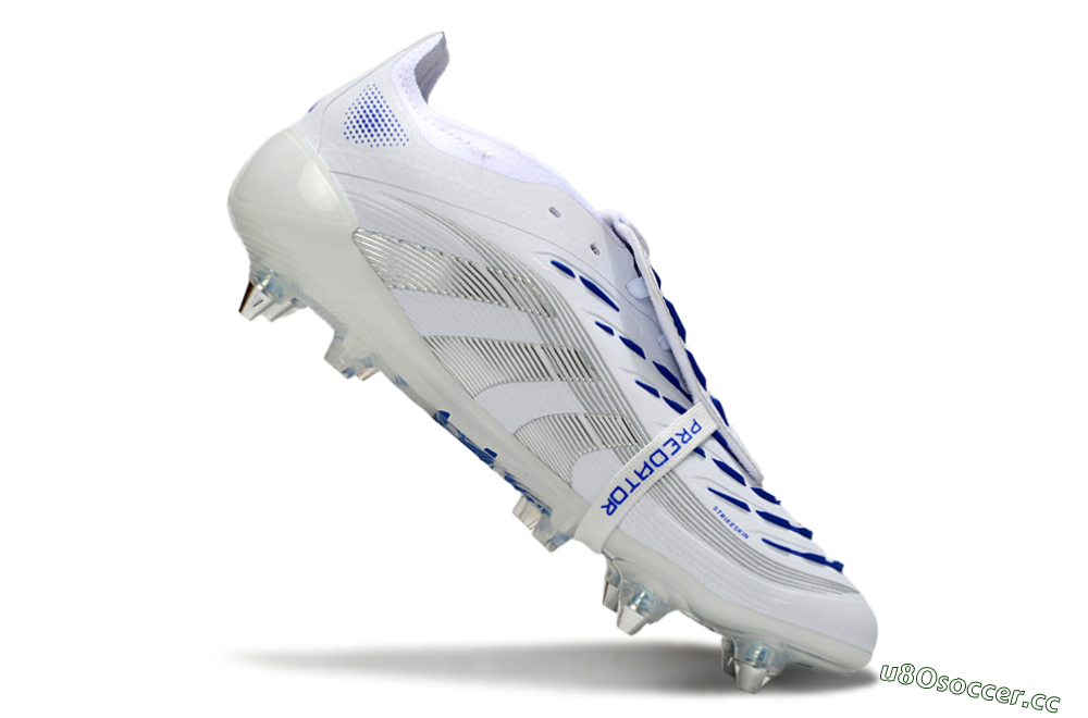 Men's Adidas Predator 25 Elite Foldover Tongue SG Soft Ground Low-Tops Football Boots - White/Silver/Blue 4