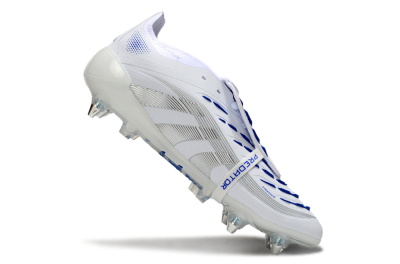 Men's Adidas Predator 25 Elite Foldover Tongue SG Soft Ground Low-Tops Football Boots - White/Silver/Blue