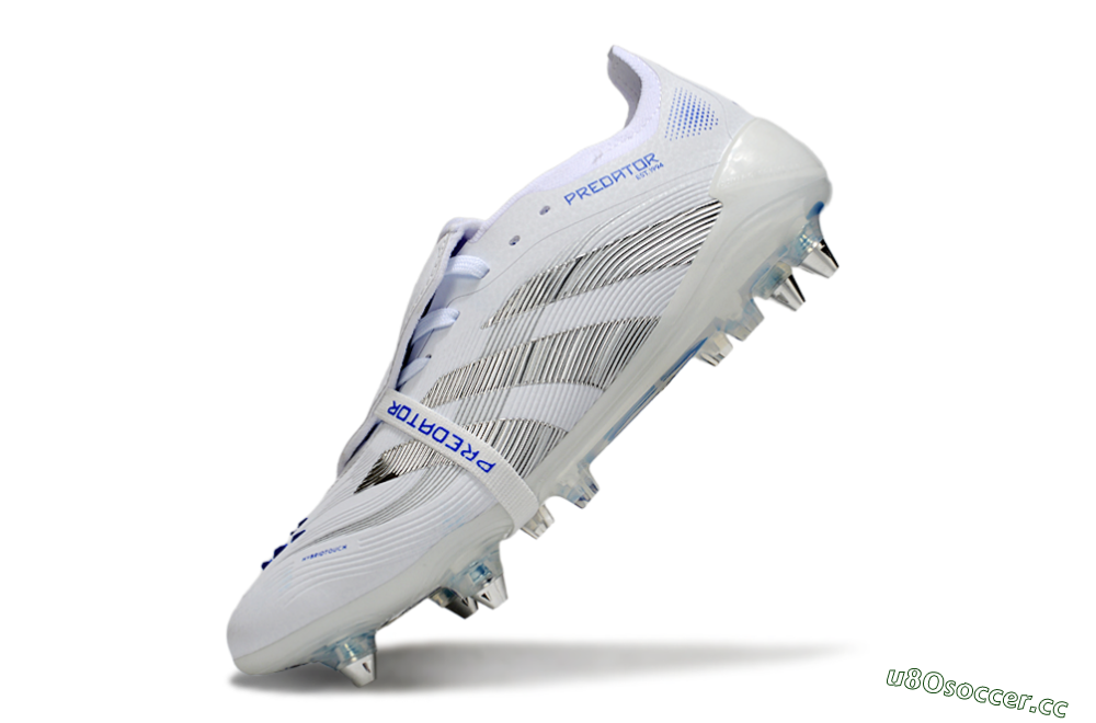 Men's Adidas Predator 25 Elite Foldover Tongue SG Soft Ground Low-Tops Football Boots - White/Silver/Blue 5