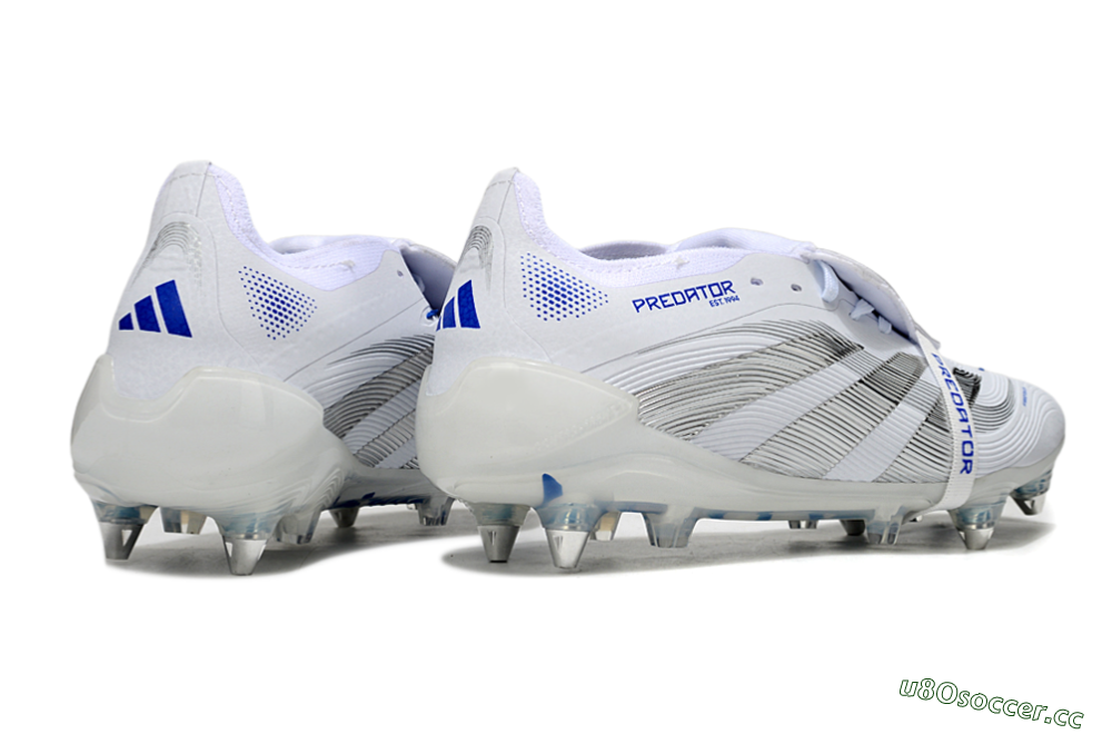 Men's Adidas Predator 25 Elite Foldover Tongue SG Soft Ground Low-Tops Football Boots - White/Silver/Blue 6