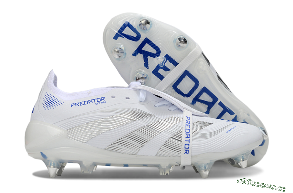 Men's Adidas Predator 25 Elite Foldover Tongue SG Soft Ground Low-Tops Football Boots - White/Silver/Blue 2