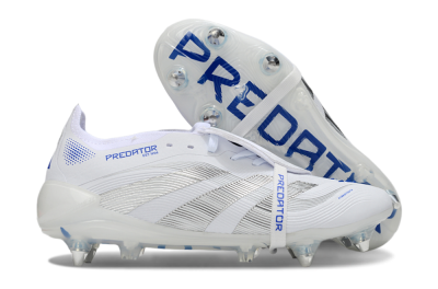 Men's Adidas Predator 25 Elite Foldover Tongue SG Soft Ground Low-Tops Football Boots - White/Silver/Blue