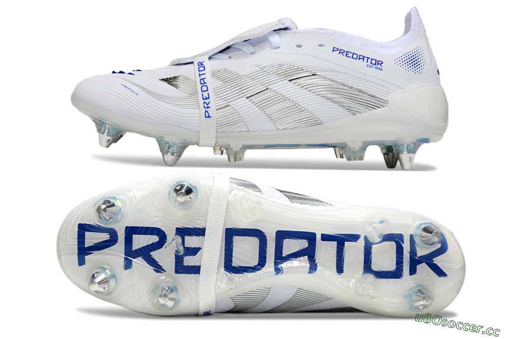 Men's Adidas Predator 25 Elite Foldover Tongue SG Soft Ground Low-Tops Football Boots - White/Silver/Blue 1