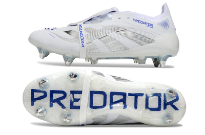 Men's Adidas Predator 25 Elite Foldover Tongue SG Soft Ground Low-Tops Football Boots - White/Silver/Blue