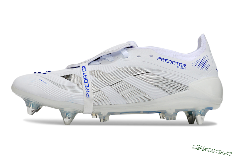 Men's Adidas Predator 25 Elite Foldover Tongue SG Soft Ground Low-Tops Football Boots - White/Silver/Blue 0