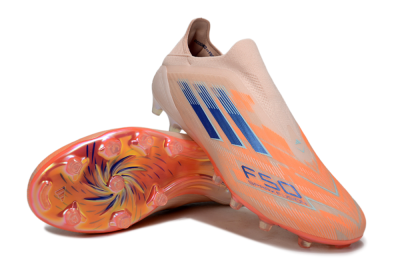 Men's Adidas F50+ Elite Laceless FG Firm Ground Low-Tops Football Boots - Pink/Orange/Blue
