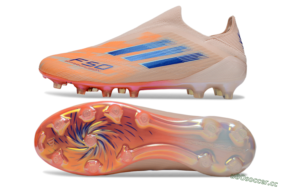 Men's Adidas F50+ Elite Laceless FG Firm Ground Low-Tops Football Boots - Pink/Orange/Blue 1