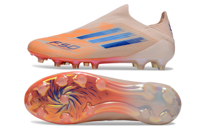 Men's Adidas F50+ Elite Laceless FG Firm Ground Low-Tops Football Boots - Pink/Orange/Blue