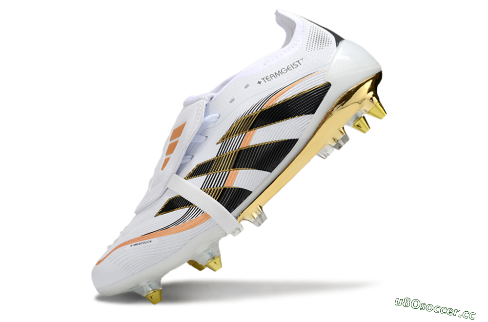 Men's Adidas Predator 25 Elite Foldover Tongue SG Soft Ground Low-Tops Football Boots - White/Black/Gold 5