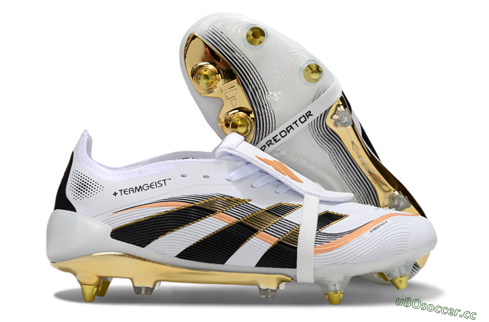 Men's Adidas Predator 25 Elite Foldover Tongue SG Soft Ground Low-Tops Football Boots - White/Black/Gold 2