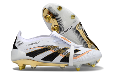 Men's Adidas Predator 25 Elite Foldover Tongue SG Soft Ground Low-Tops Football Boots - White/Black/Gold