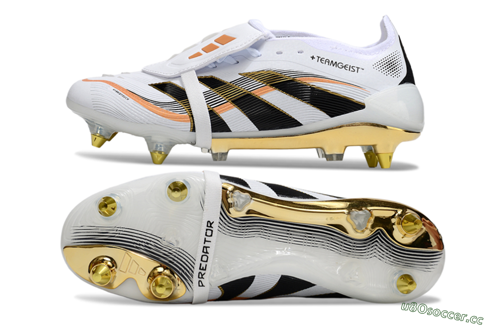 Men's Adidas Predator 25 Elite Foldover Tongue SG Soft Ground Low-Tops Football Boots - White/Black/Gold 1