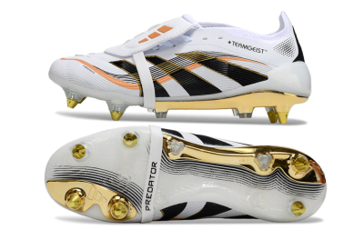 Men's Adidas Predator 25 Elite Foldover Tongue SG Soft Ground Low-Tops Football Boots - White/Black/Gold