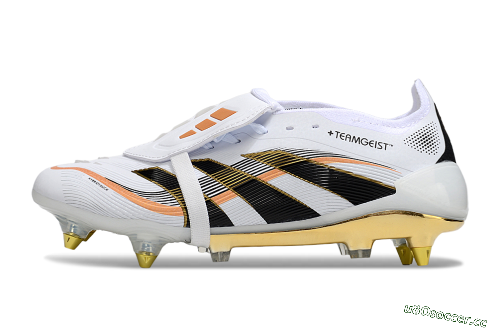 Men's Adidas Predator 25 Elite Foldover Tongue SG Soft Ground Low-Tops Football Boots - White/Black/Gold 0