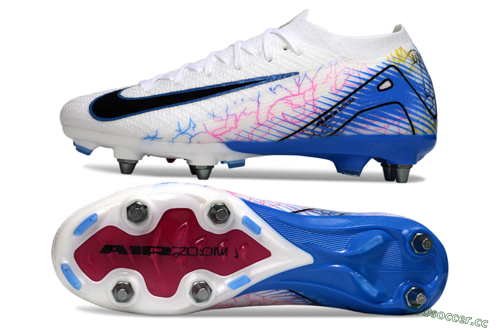 Men's Nike Air Zoom Mercurial Vapor 16 Elite SG Soft Ground Low-Tops Football Boots - White/Black/Blue 1