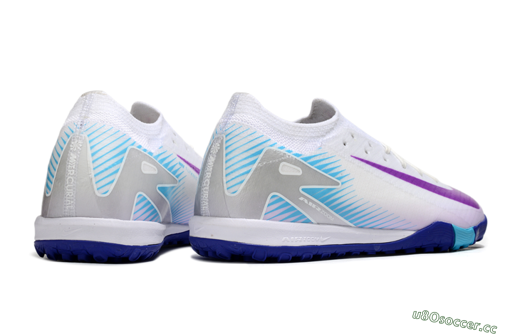 Men's Nike Air Zoom Mercurial Vapor 16 Elite TF Artificial Turf Low-Tops Football Shoes - White/Purple/Silver 6