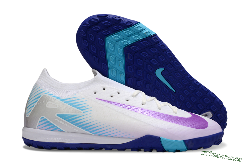 Men's Nike Air Zoom Mercurial Vapor 16 Elite TF Artificial Turf Low-Tops Football Shoes - White/Purple/Silver 2