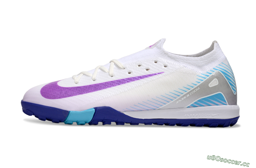 Men's Nike Air Zoom Mercurial Vapor 16 Elite TF Artificial Turf Low-Tops Football Shoes - White/Purple/Silver 0