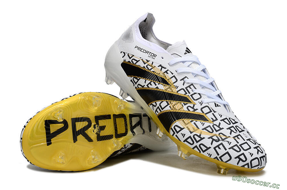 Unisex Adidas Predator 25 Elite FG Firm Ground Low-Tops Football Boots - White/Gold/Black 3