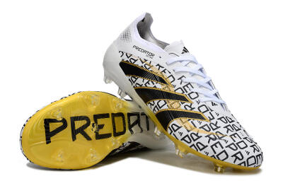 Unisex Adidas Predator 25 Elite FG Firm Ground Low-Tops Football Boots - White/Gold/Black
